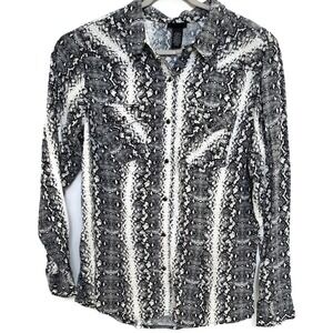 Wrangler Shirt Womens XL Black White Snakeskin Print Button Western‎ LW4008X